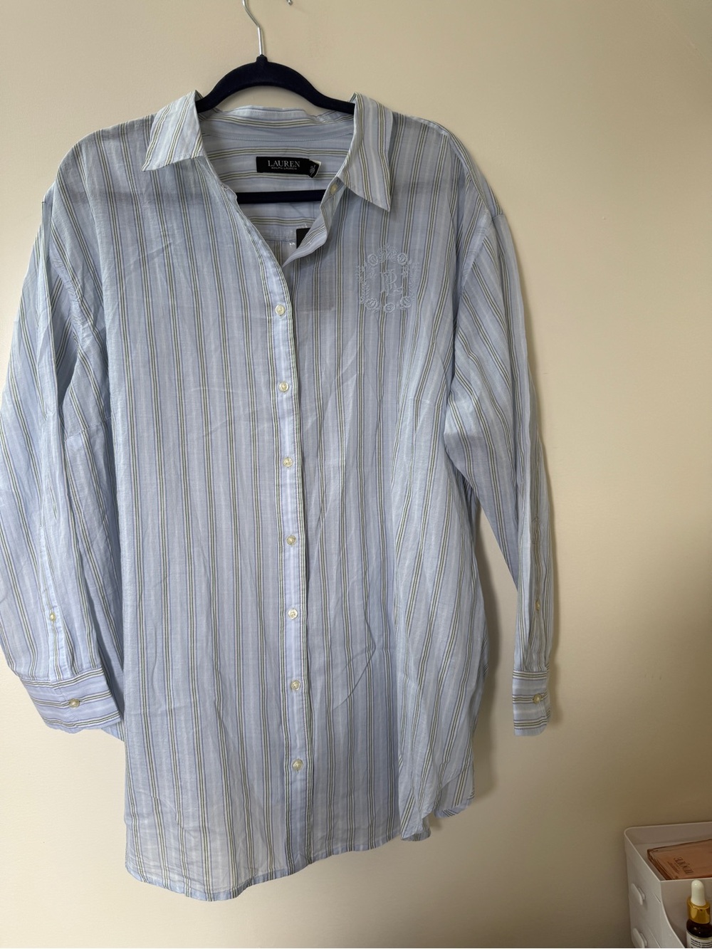 Lauren Ralph Lauren Striped Cotton Button Down Shirt Blue 2XL NWT